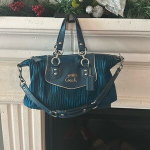 Coach Ashley Ocean Blue Gathered Satin Satchel Bag Shoulder Tote